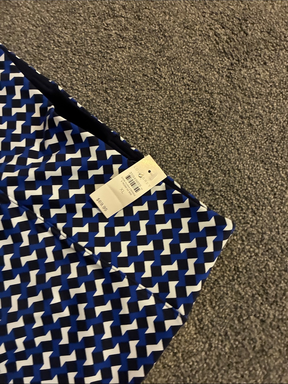 Lou and Grey women’s Blue Geometric Capri Leggings with White Stripe Detail - Picture 2 of 4